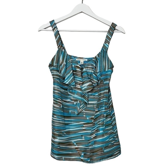 Banana Republic Silk Ruffle Front Tank Top Teal‎ Brown Grey Women’s Size 2 - Picture 1 of 9